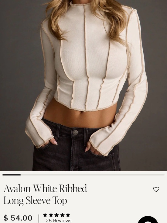 12th Tribe Tops - 12th Tribe Cream Avalon White Ribbed Cropped Long Sleeve Top
